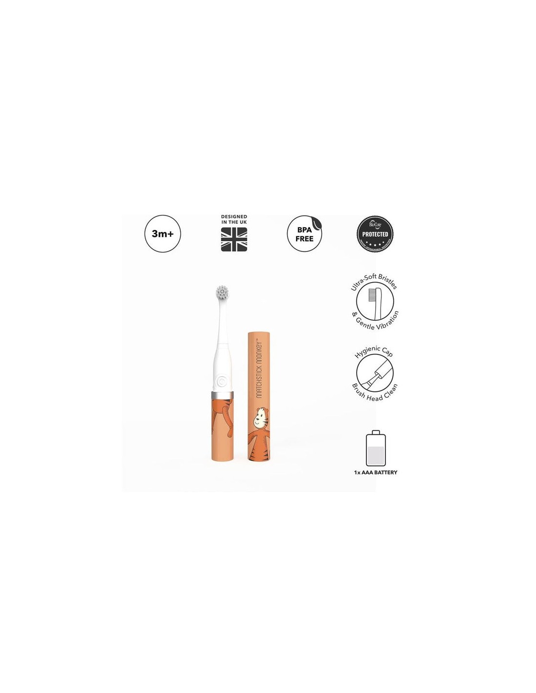 Matchstick Monkey Ηλεκτρική Οδοντόβουρτσα για Βρέφη και Παιδιά Sonic Tiger - Image 4